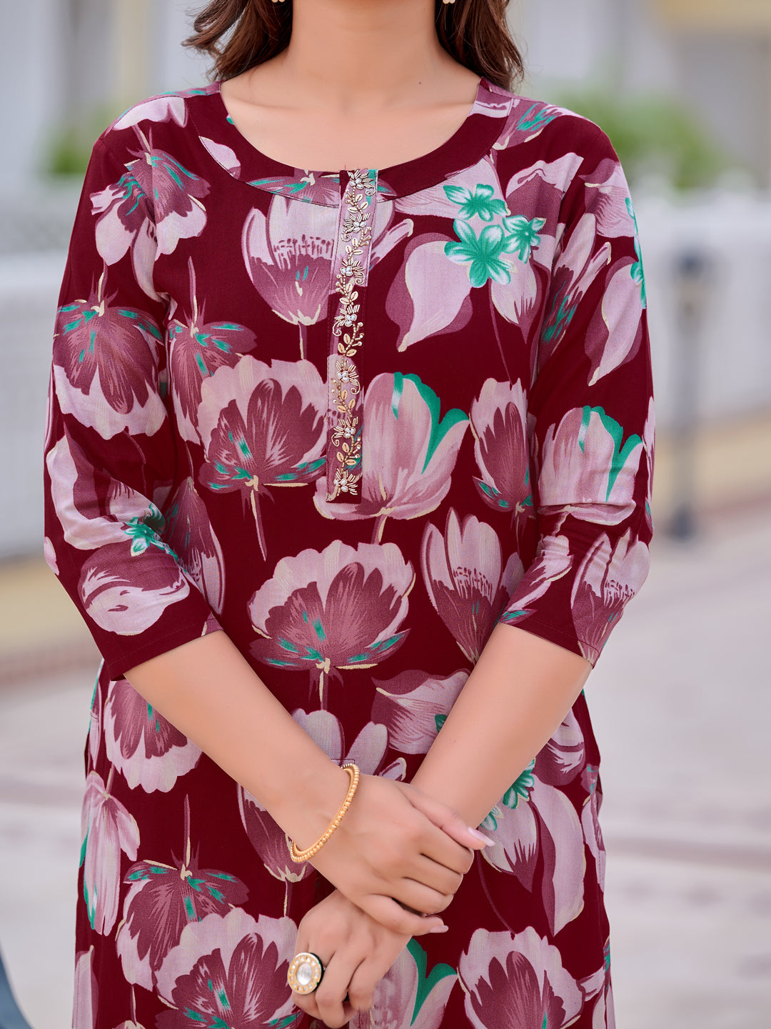 Floral Printed Front Slit Kurta with Palazzo pant