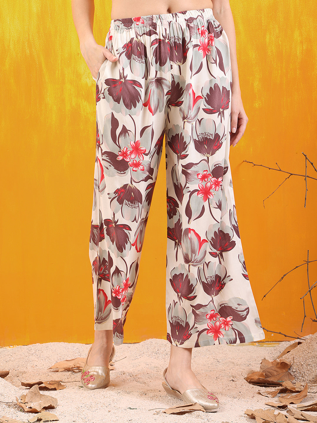 Floral Printed Front Slit Kurta with Palazzo pant