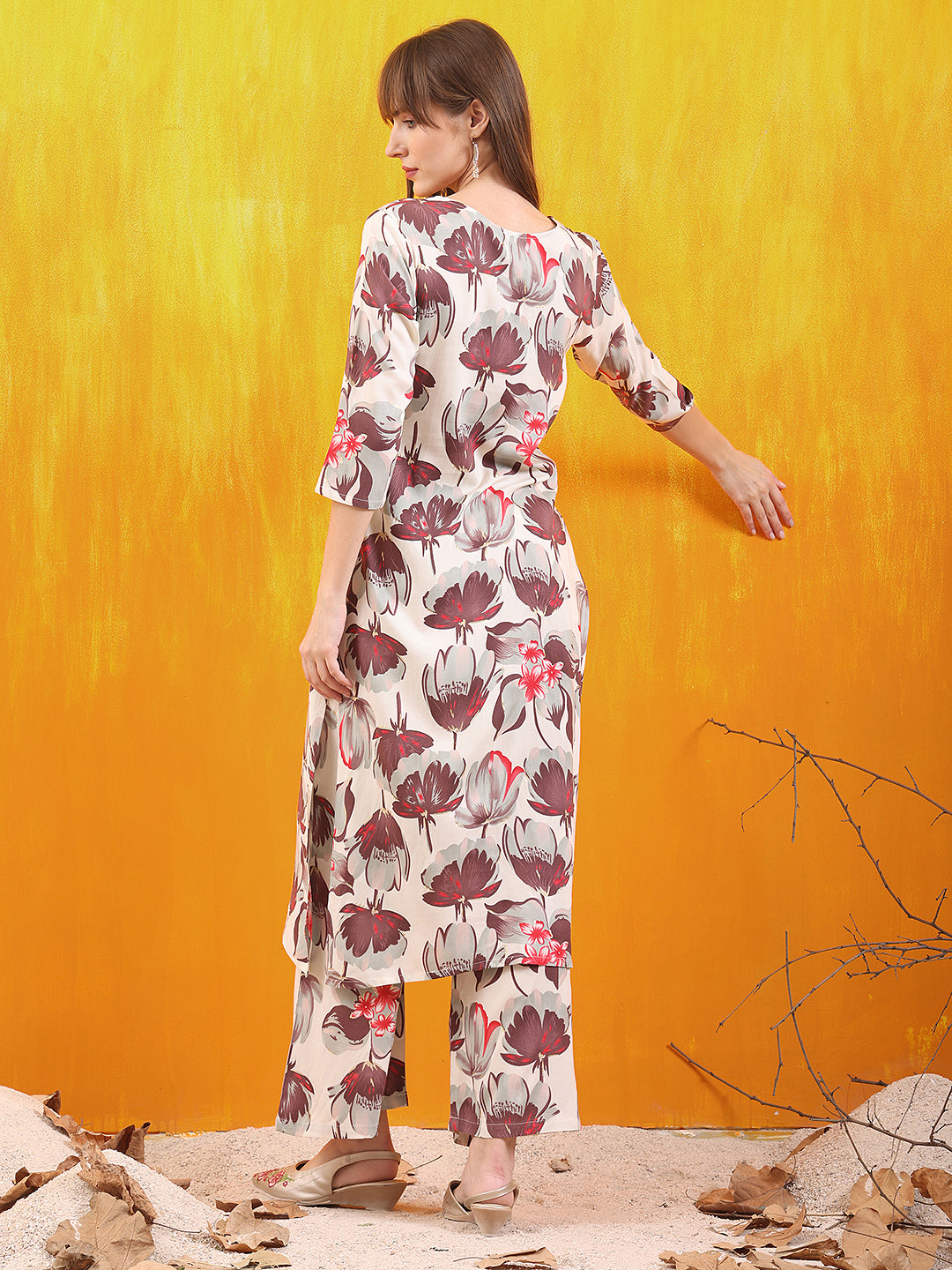 Floral Printed Front Slit Kurta with Palazzo pant