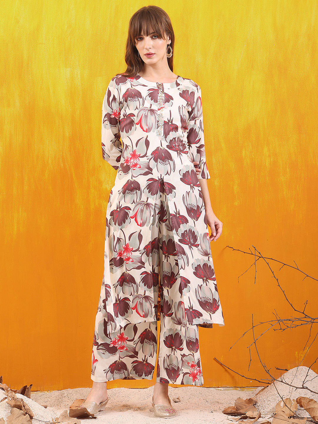 Floral Printed Front Slit Kurta with Palazzo pant