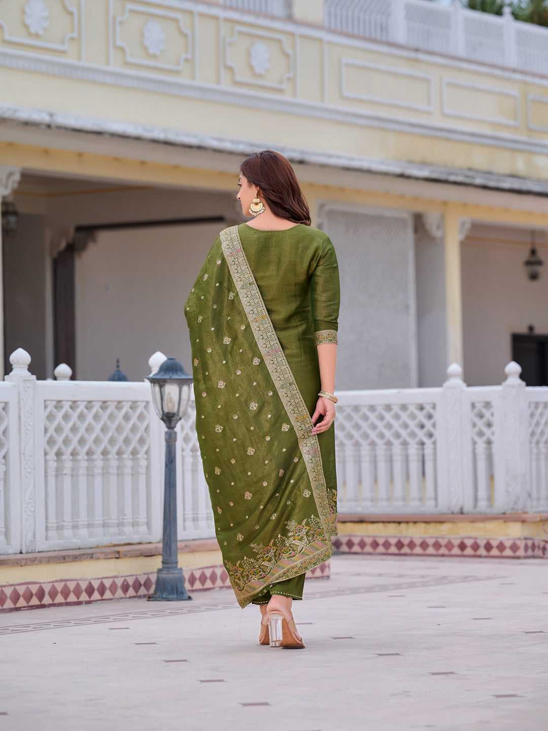 Pure Banarasi Jacquard Hand Embroidered Kurta with Pant & Banarasi Jacquard Dupatta