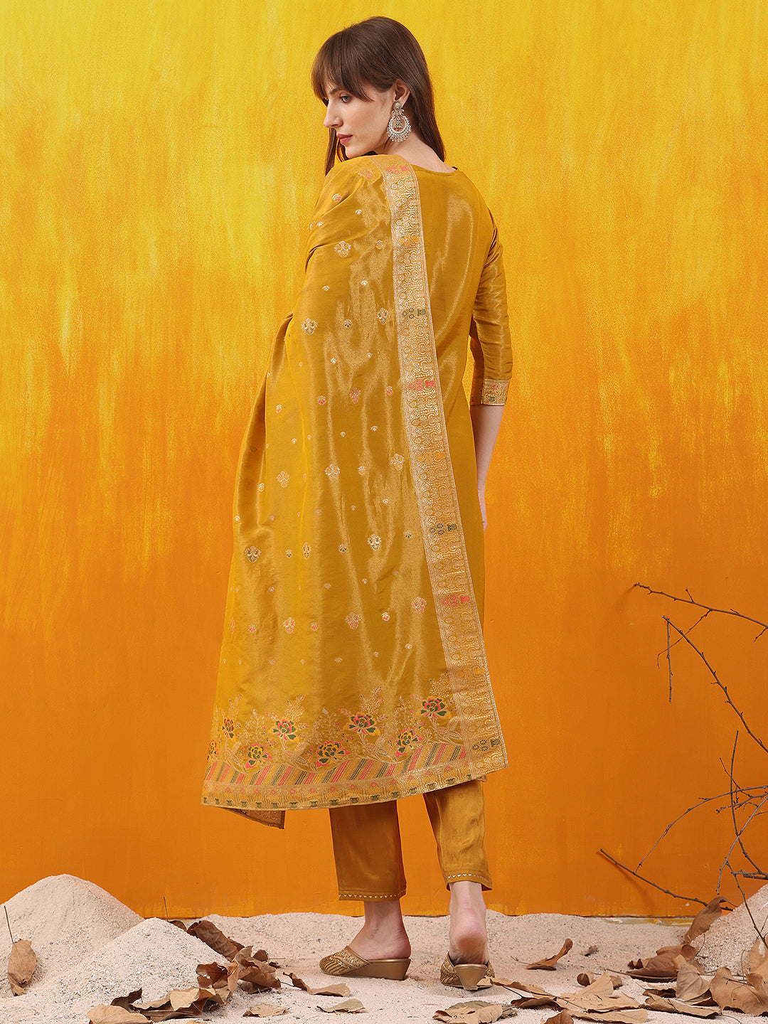 Pure Banarasi Jacquard Hand Embroidered Kurta with Pant & Banarasi Jacquard Dupatta