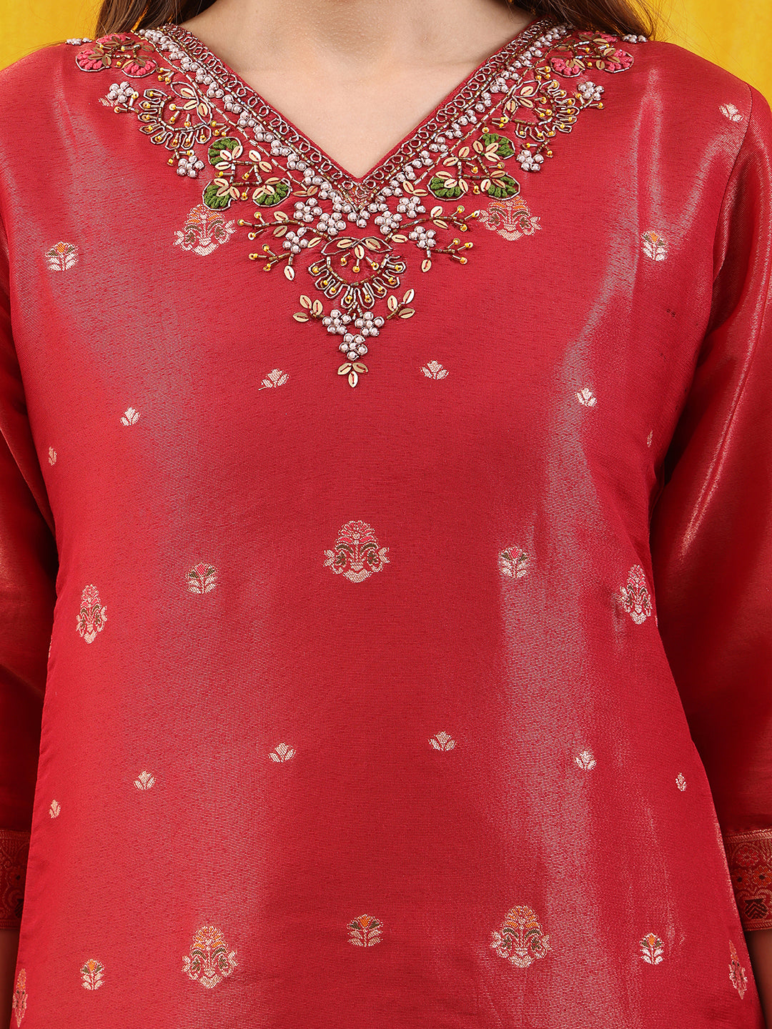 Pure Banarasi Jacquard Hand Embroidered Kurta with Pant & Banarasi Jacquard Dupatta