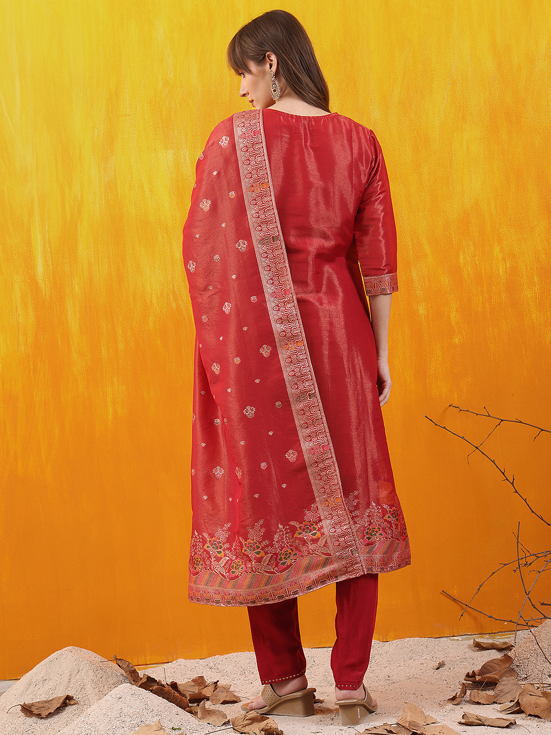 Pure Banarasi Jacquard Hand Embroidered Kurta with Pant & Banarasi Jacquard Dupatta