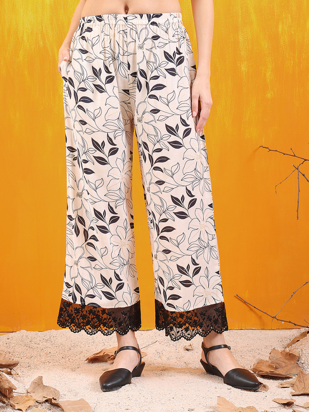 Embroidered and Floral Printed Lace Detailed Kurta with Palazzo pant & Dupatta