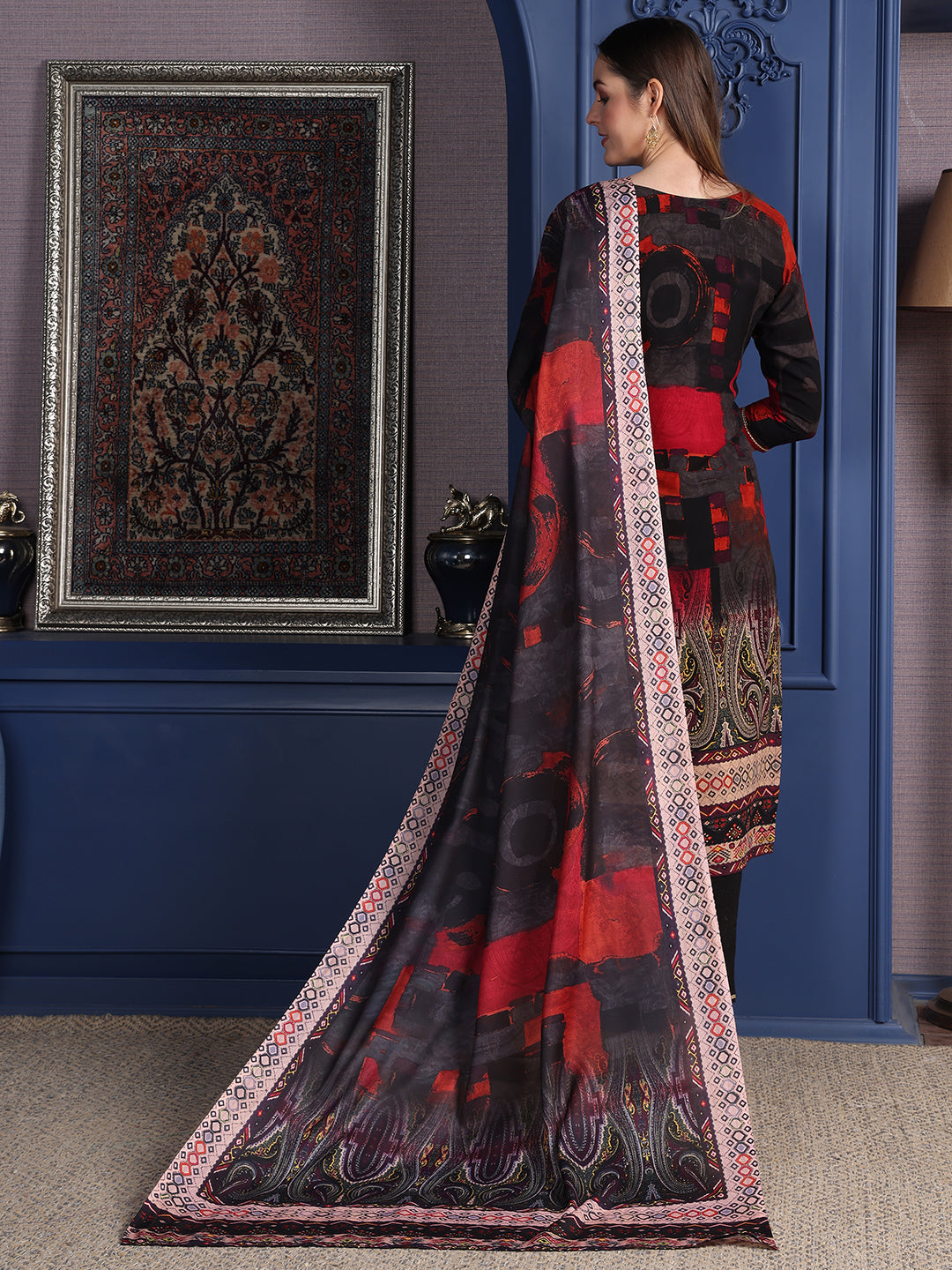 Hand embroidered & printed Kurta with pant & Dupatta