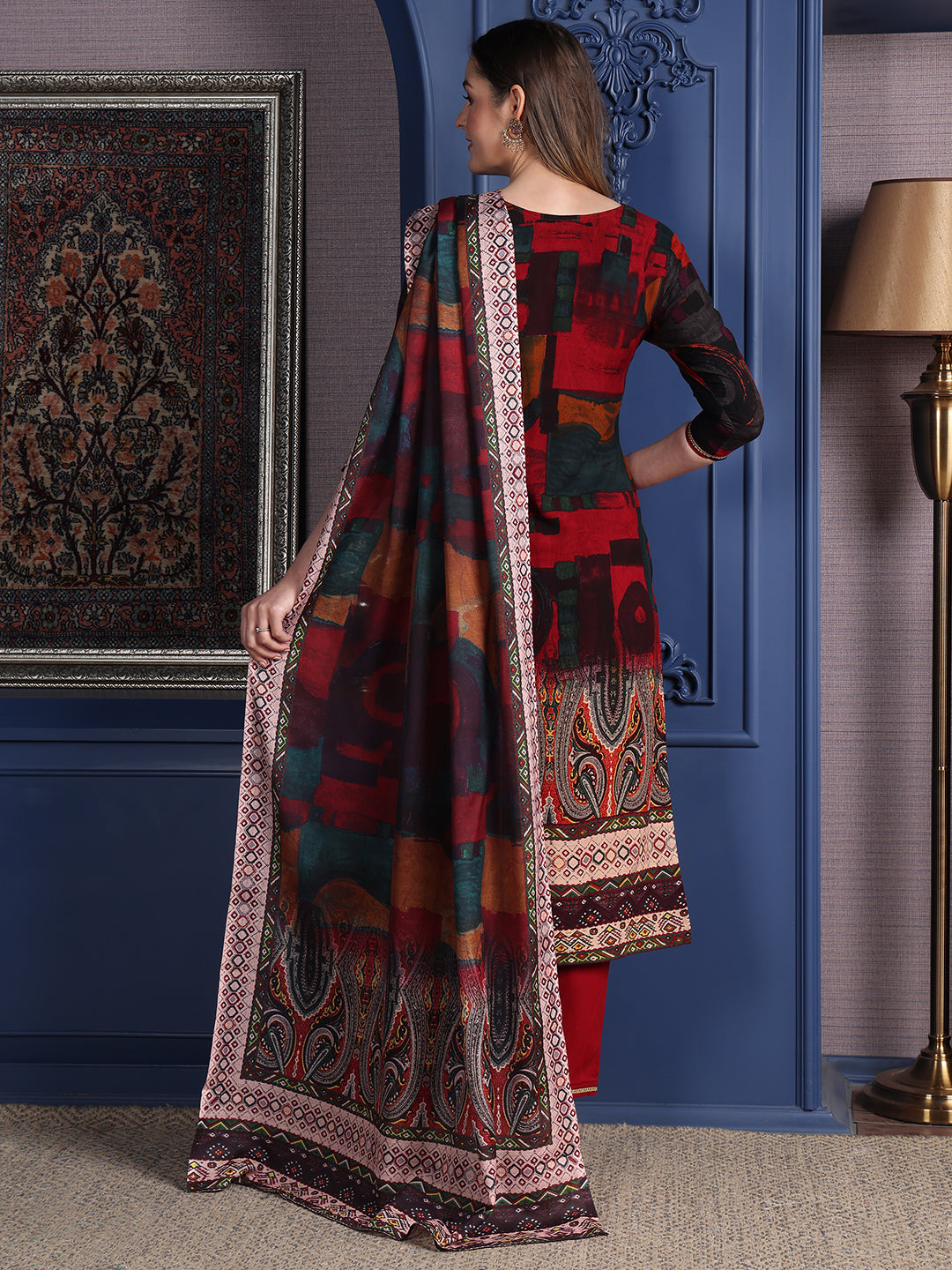 Hand embroidered & printed Kurta with pant & Dupatta