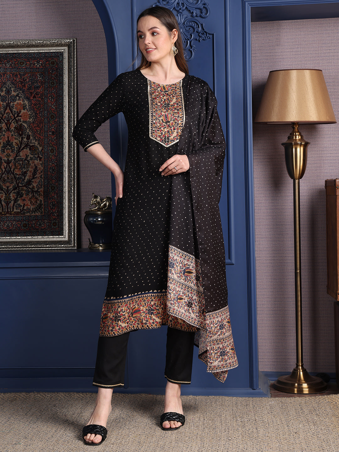 Hand Embroidered & printed kurta with pant & Dupatta