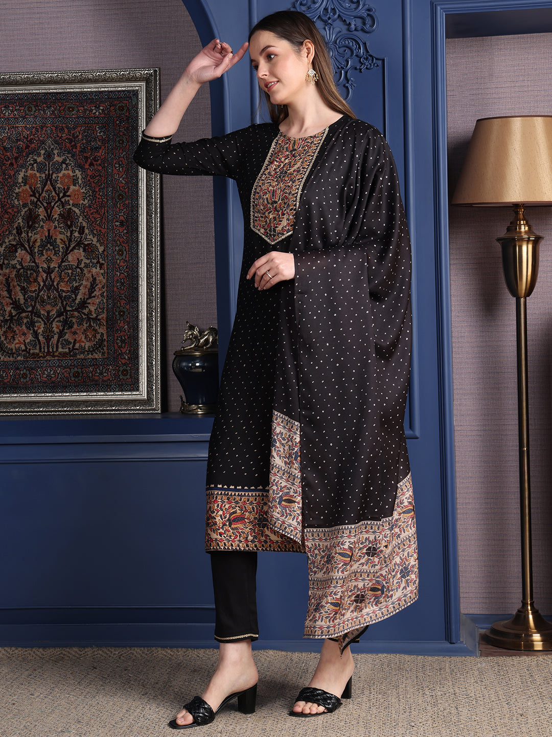 Hand Embroidered & printed kurta with pant & Dupatta