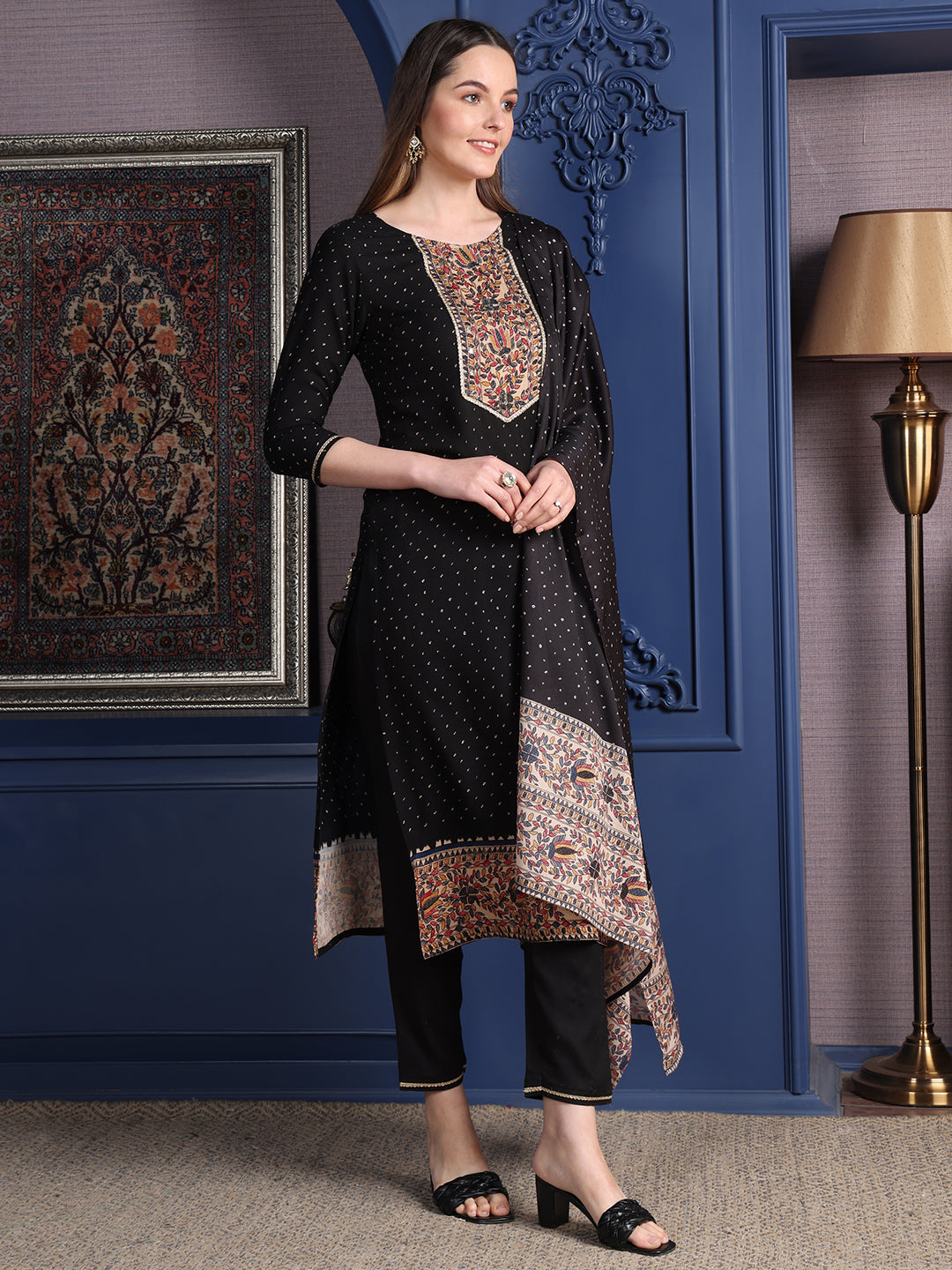 Hand Embroidered & printed kurta with pant & Dupatta