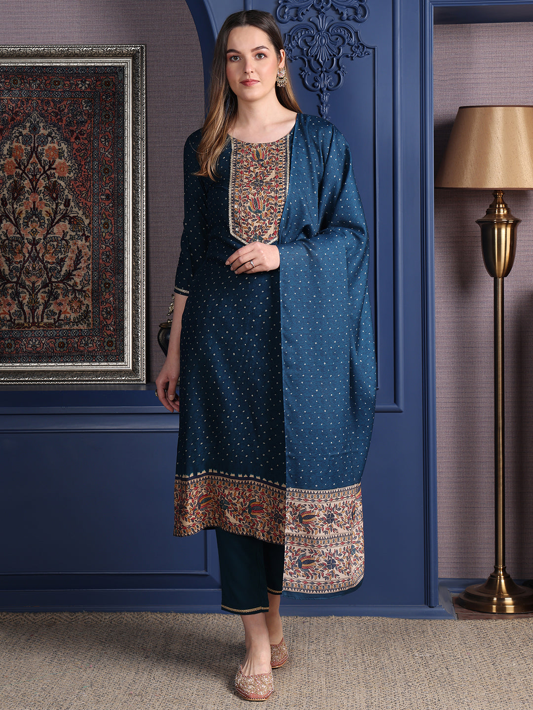 Hand Embroidered & printed kurta with pant & Dupatta