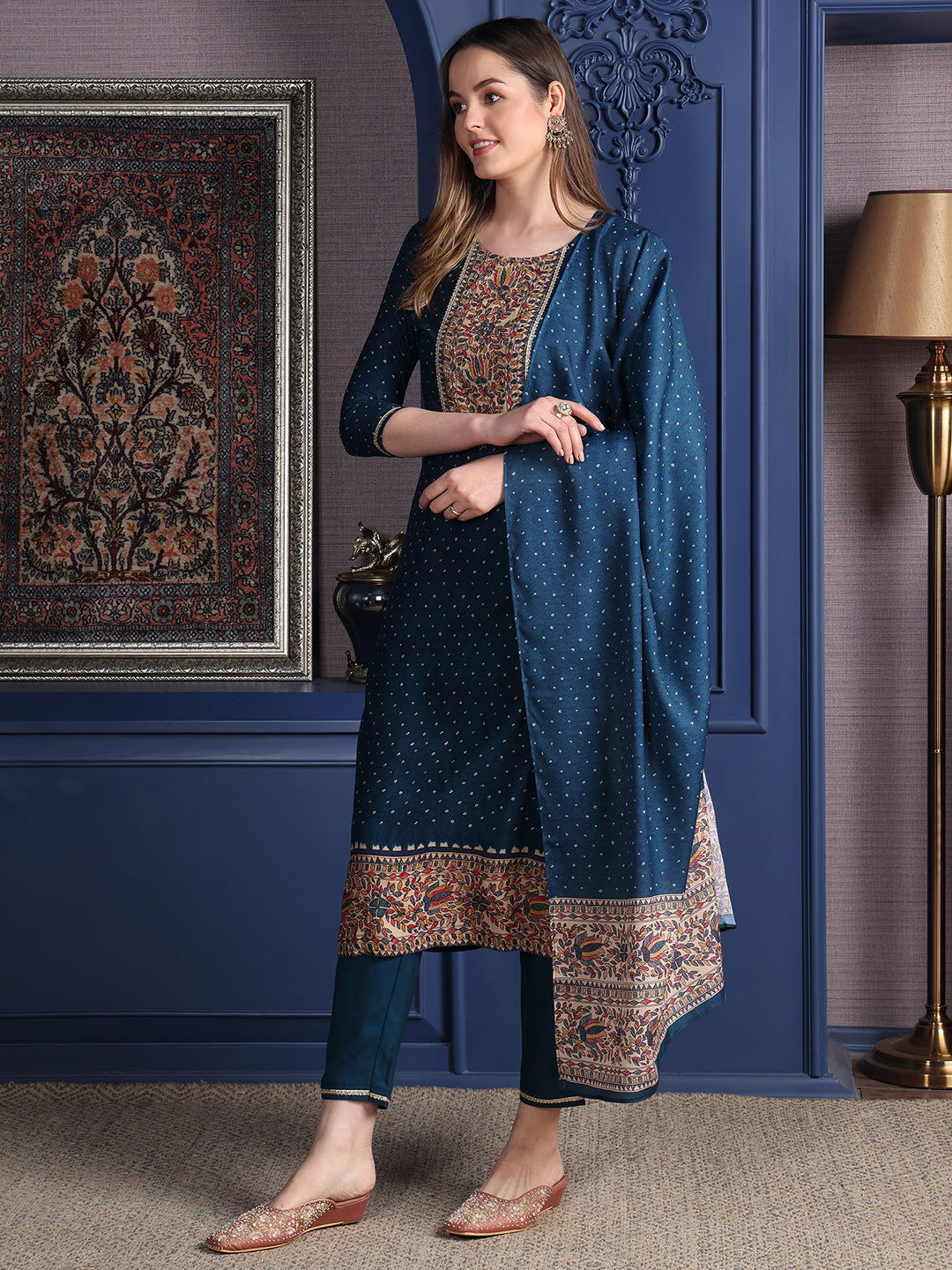 Hand Embroidered & printed kurta with pant & Dupatta