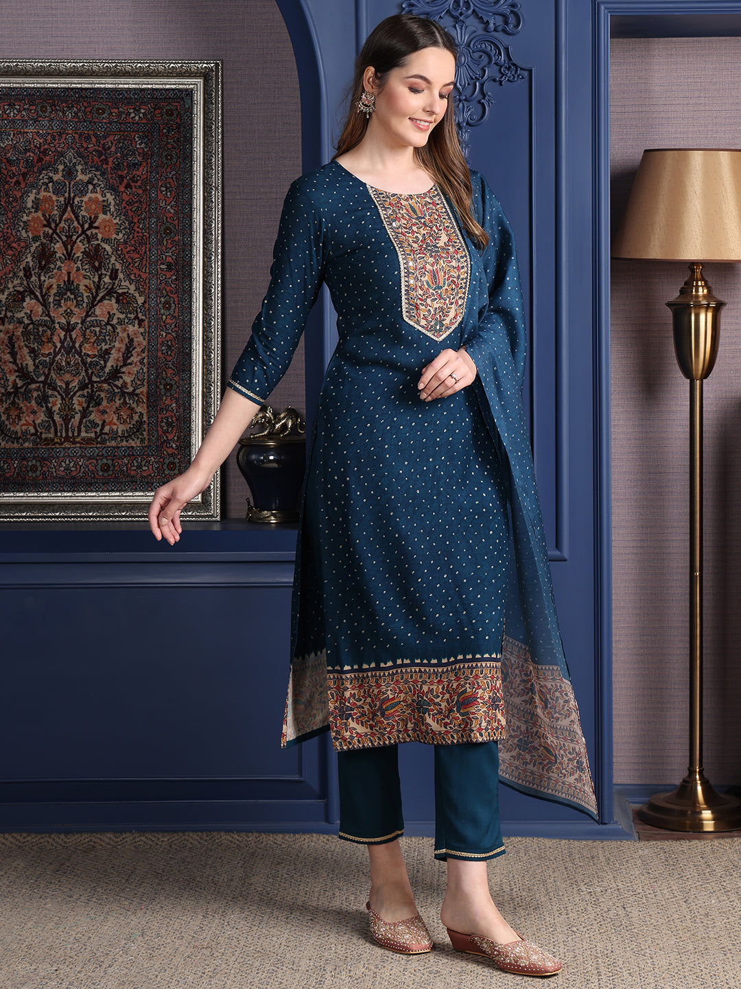 Hand Embroidered & printed kurta with pant & Dupatta