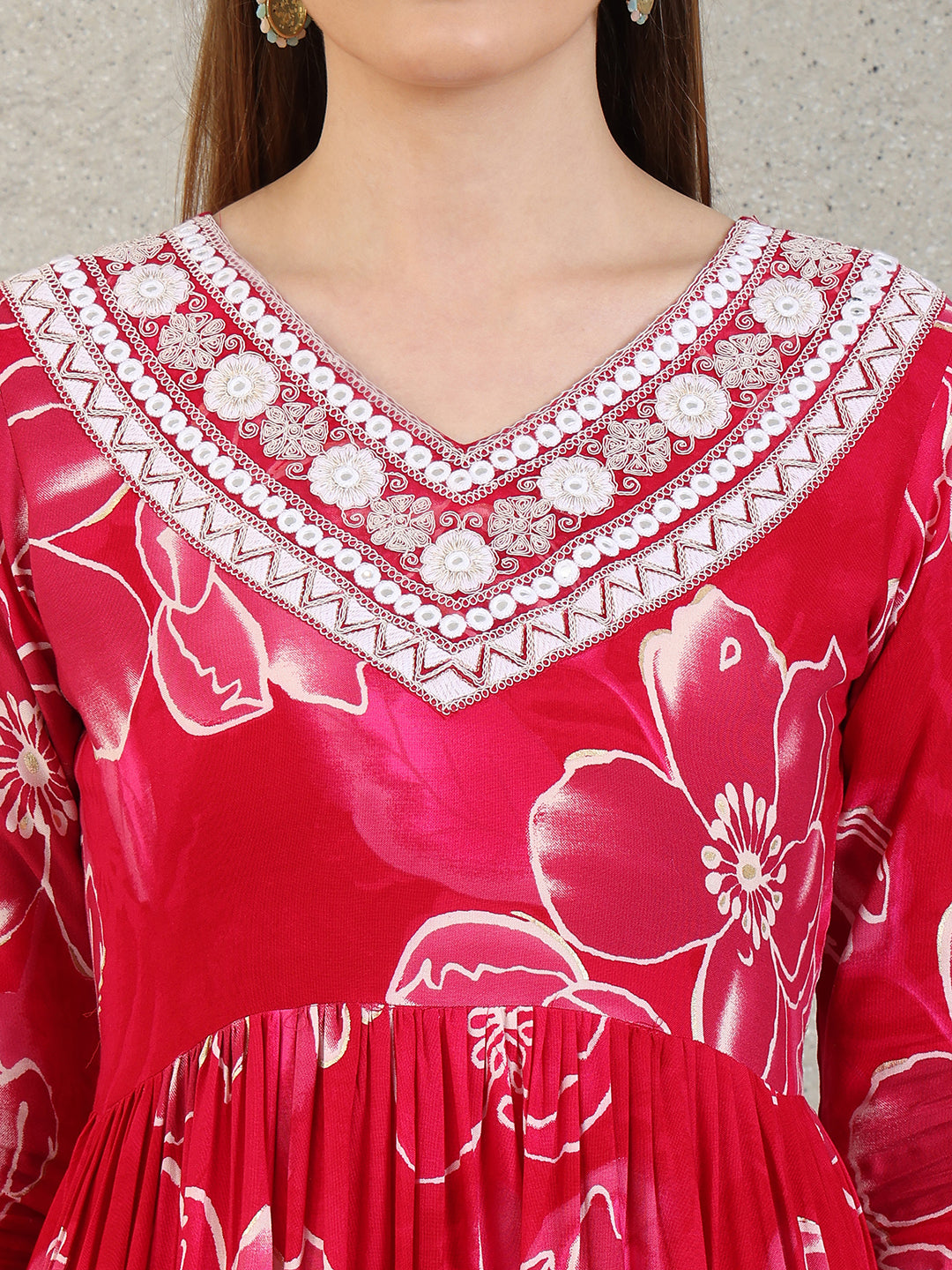 Embroidered & Floral Printed Flared A-line kurta with pant & dupatta