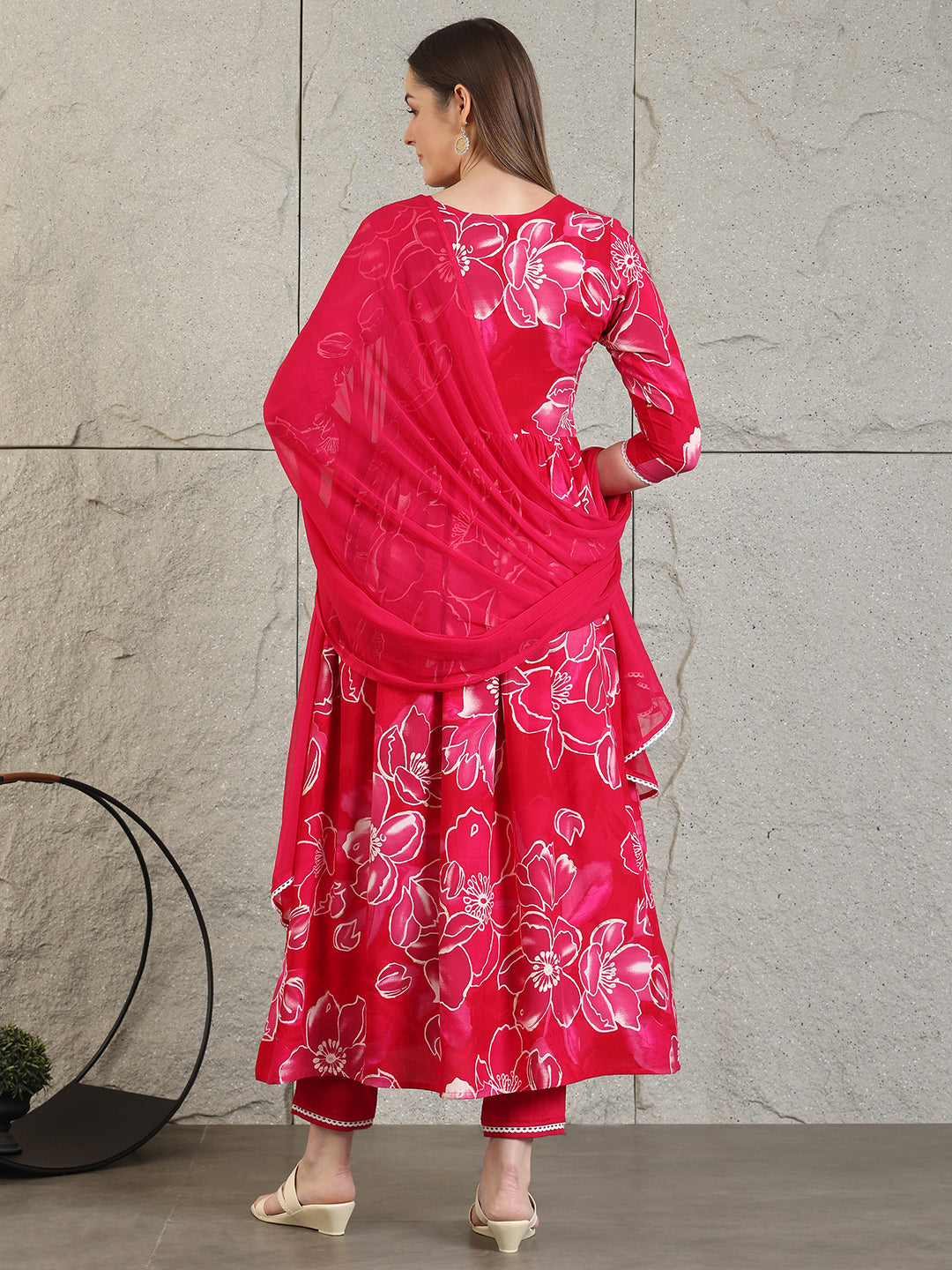 Embroidered & Floral Printed Flared A-line kurta with pant & dupatta