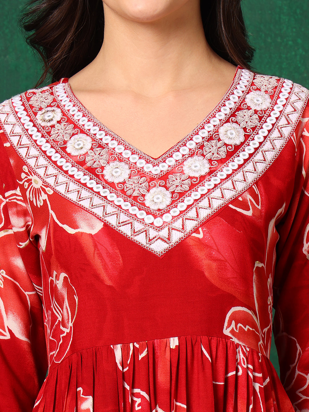 Embroidered & Floral Printed Flared A-line kurta with pant & dupatta