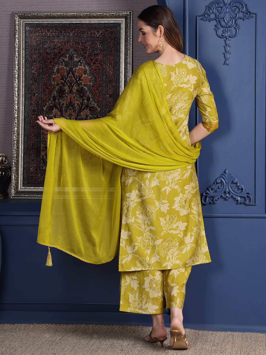 Embroidered & Printed kurta with Palazzo & Dupatta