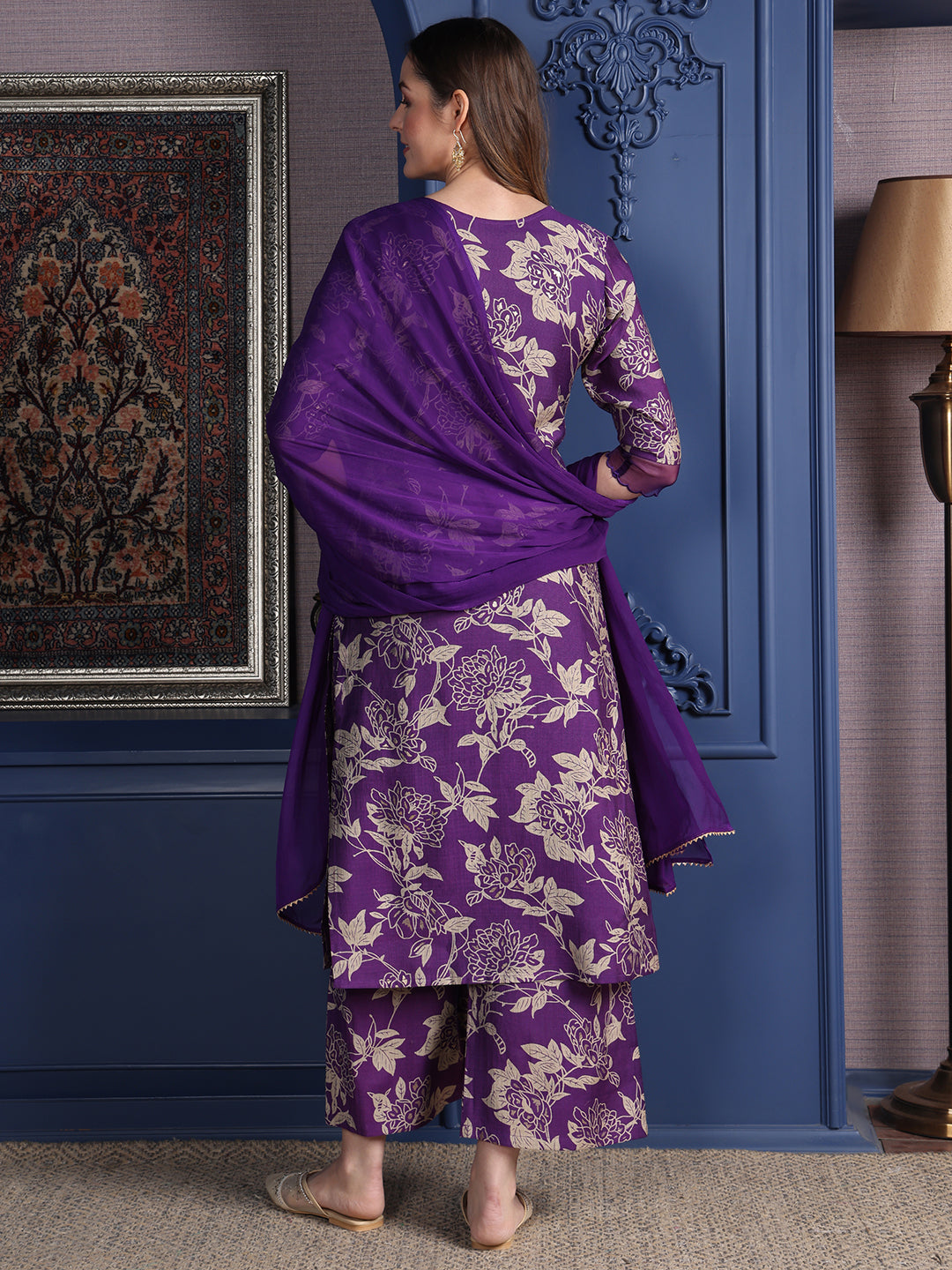 Embroidered & Printed kurta with Palazzo & Dupatta