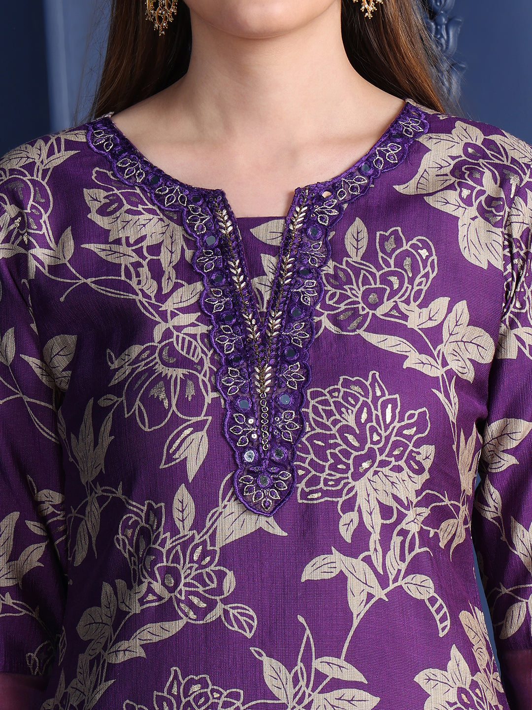 Embroidered & Printed kurta with Palazzo & Dupatta