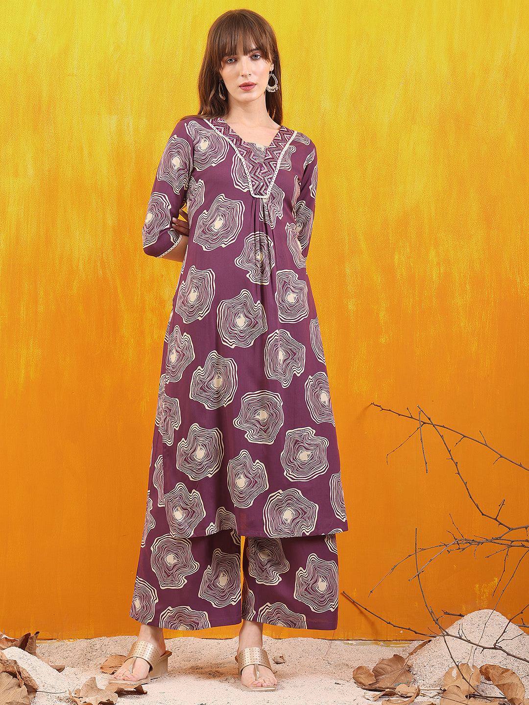 Embroidered & Floral Printed Kurta with Palazzo Co-ords Set