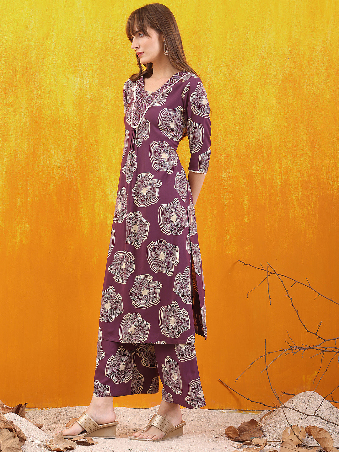 Embroidered & Floral Printed Kurta with Palazzo Co-ords Set