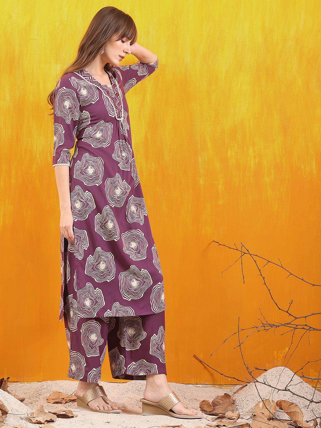 Embroidered & Floral Printed Kurta with Palazzo Co-ords Set