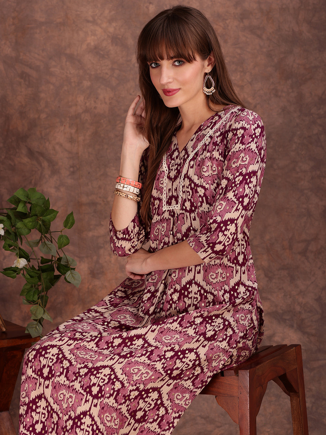 Ethnic Motifs Printed Lace detailing Kurta and palazzo