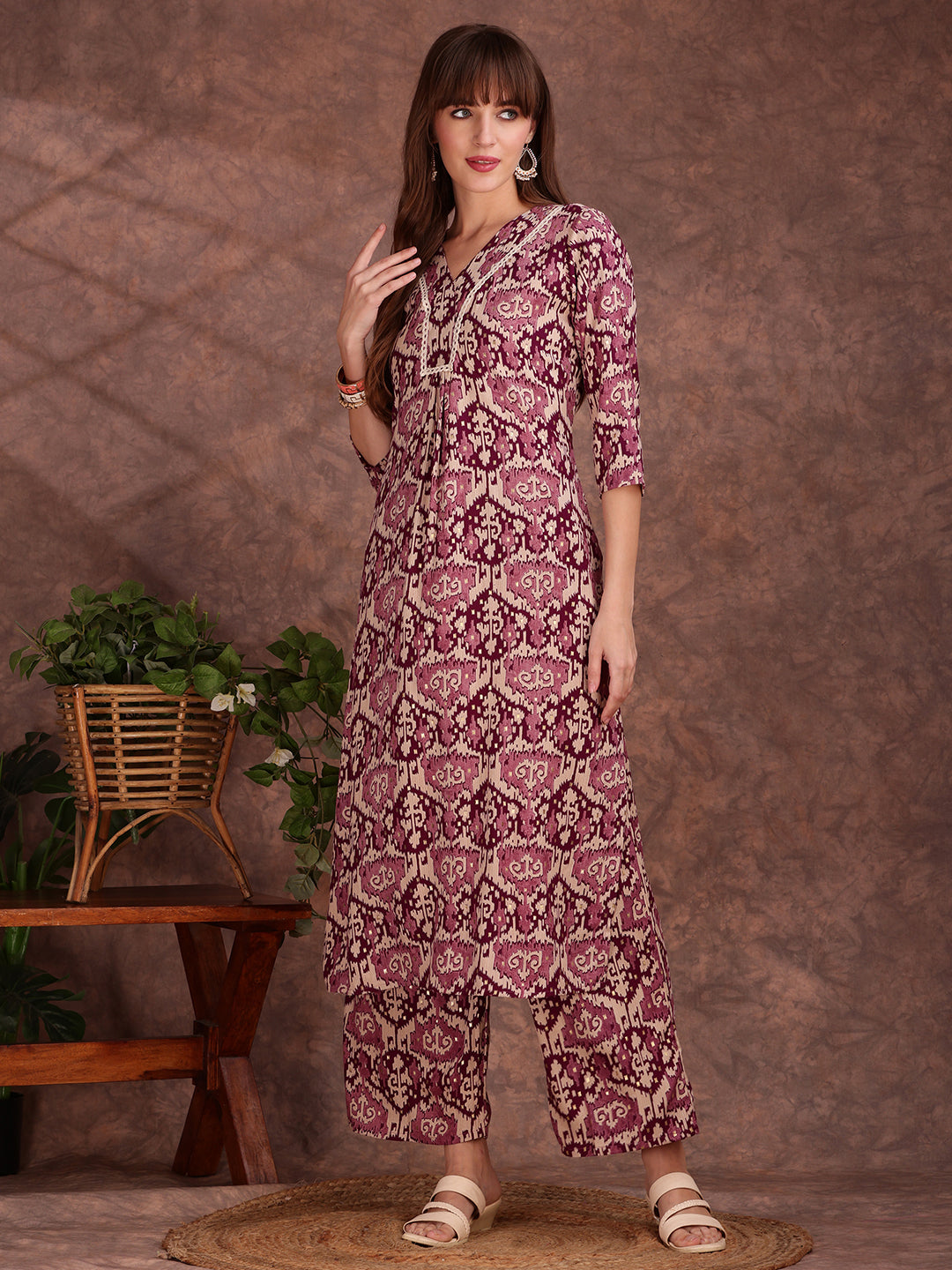 Ethnic Motifs Printed Lace detailing Kurta and palazzo