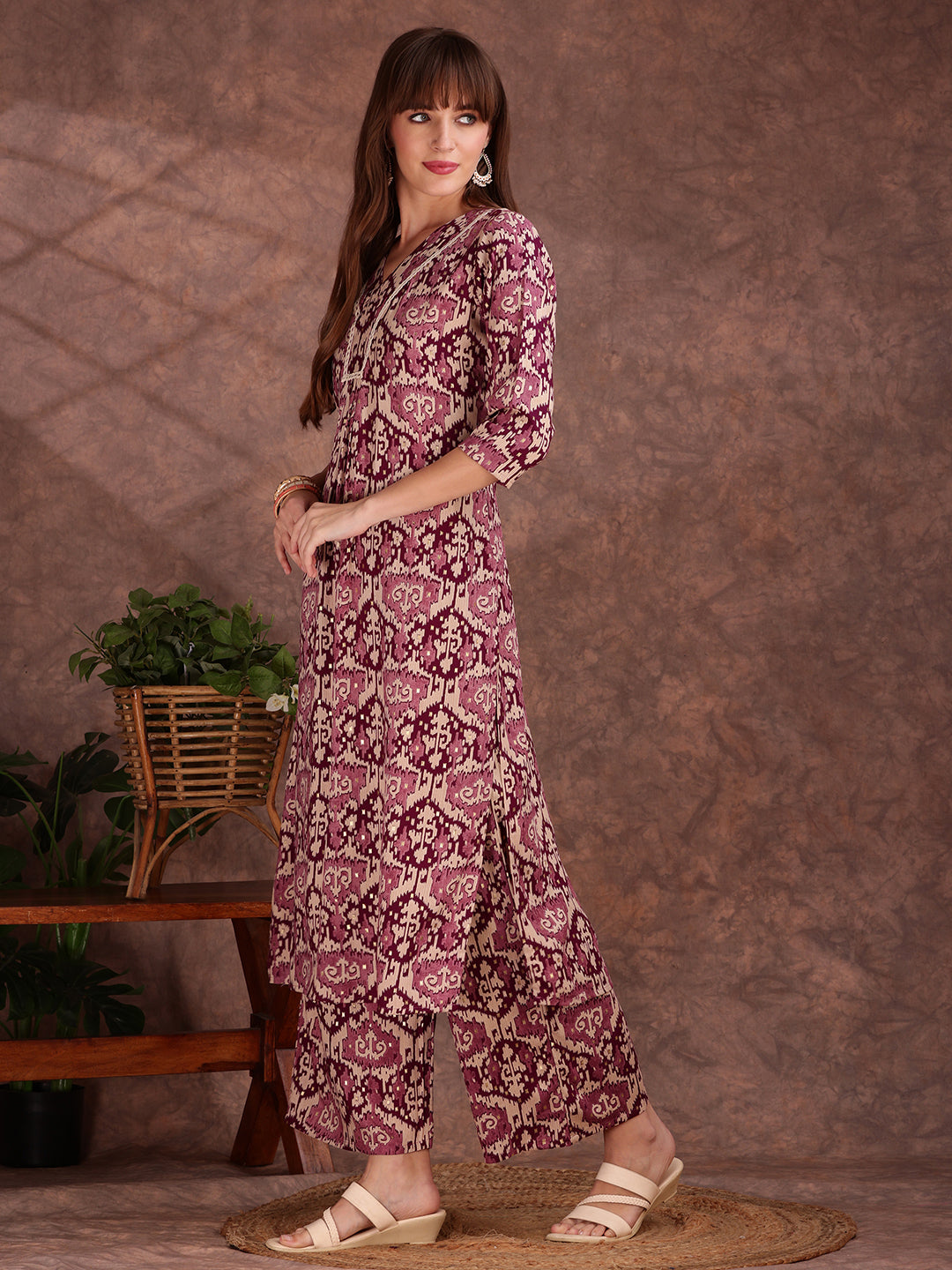 Ethnic Motifs Printed Lace detailing Kurta and palazzo