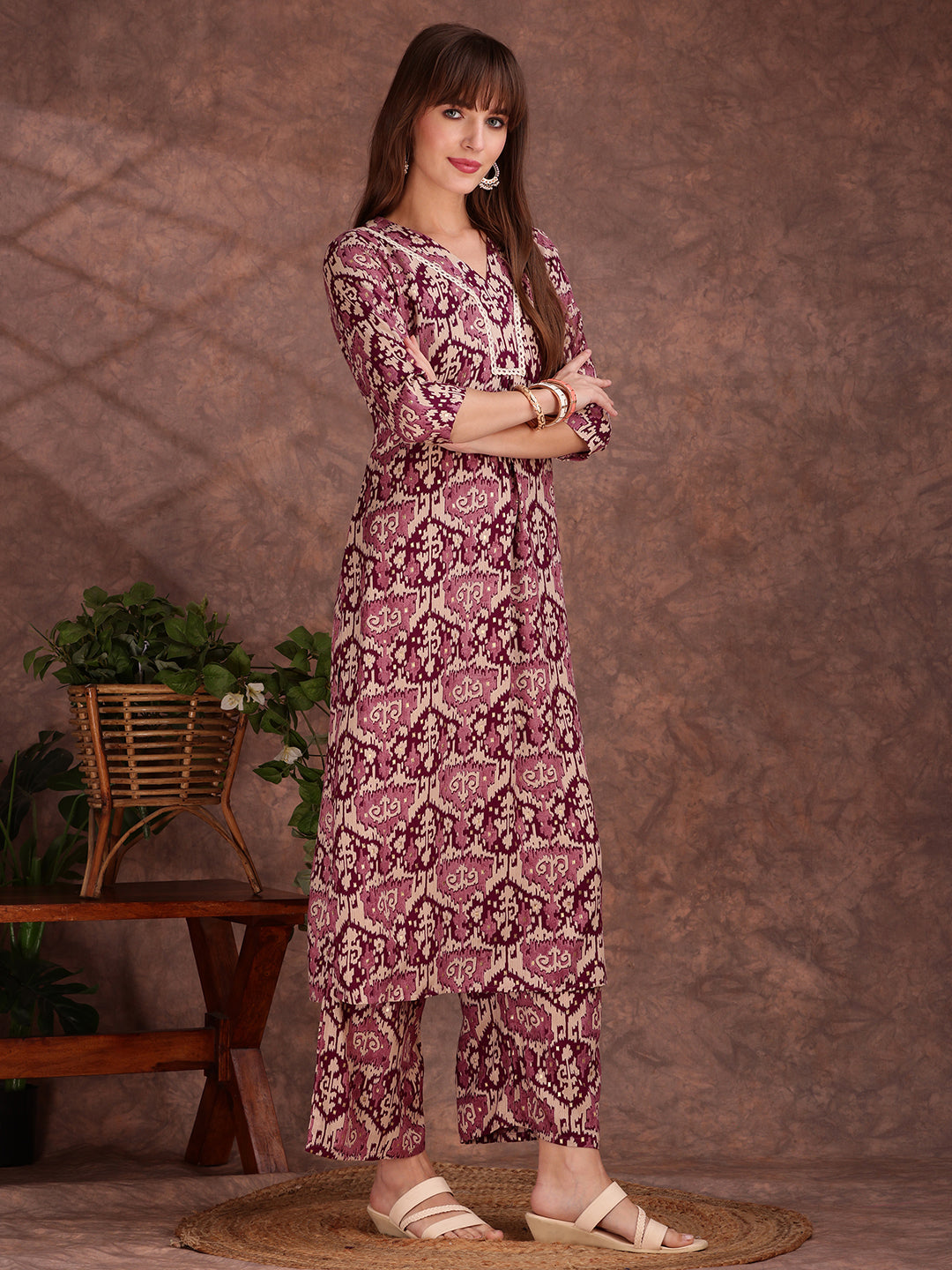 Ethnic Motifs Printed Lace detailing Kurta and palazzo