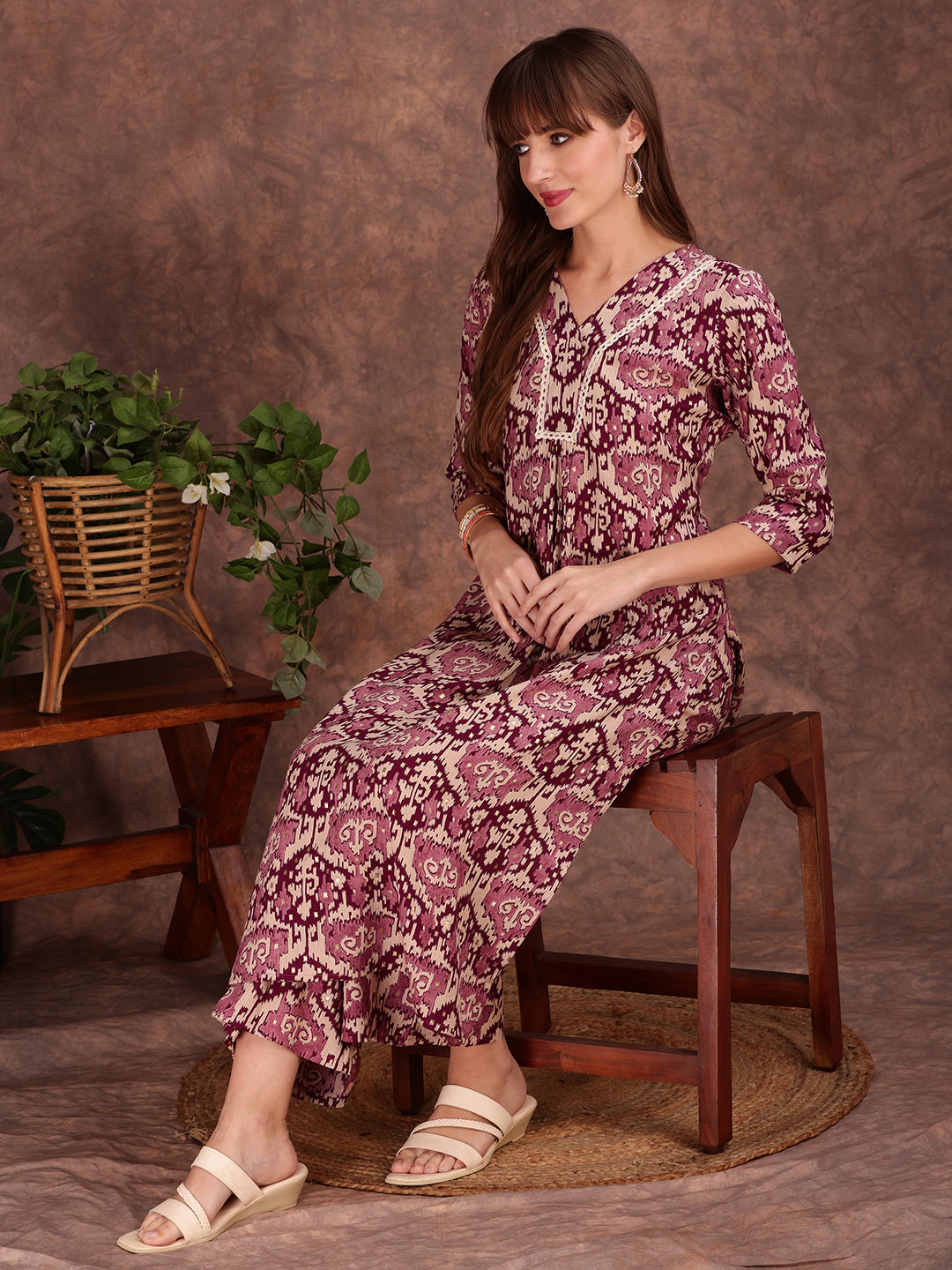 Ethnic Motifs Printed Lace detailing Kurta and palazzo