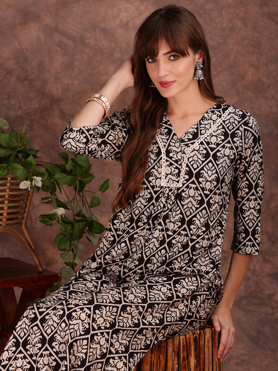 Ethnic Motifs Printed Lace detailing Kurta and Palazzo