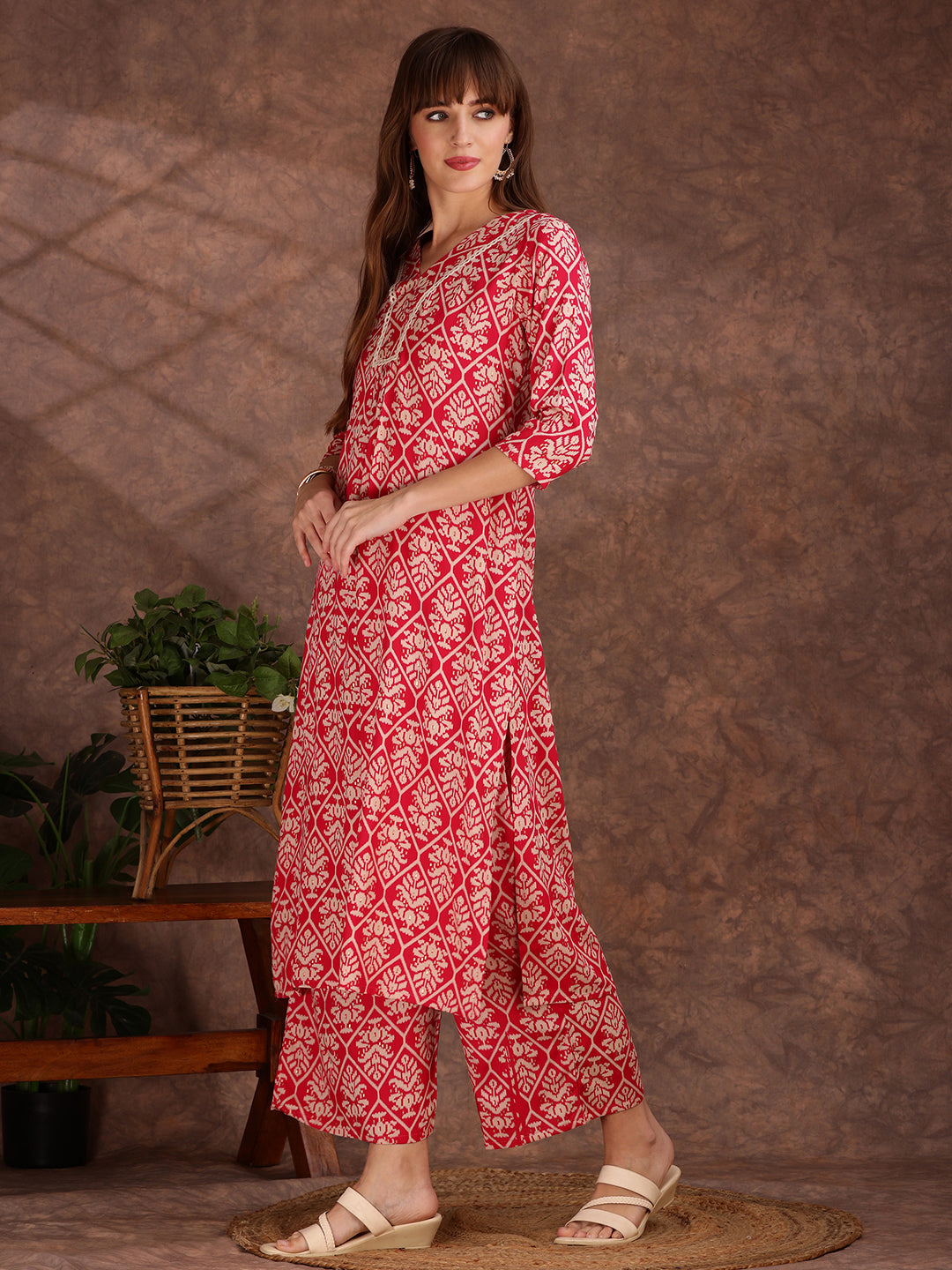 Ethnic Motifs Printed Lace detailing Kurta and Palazzo