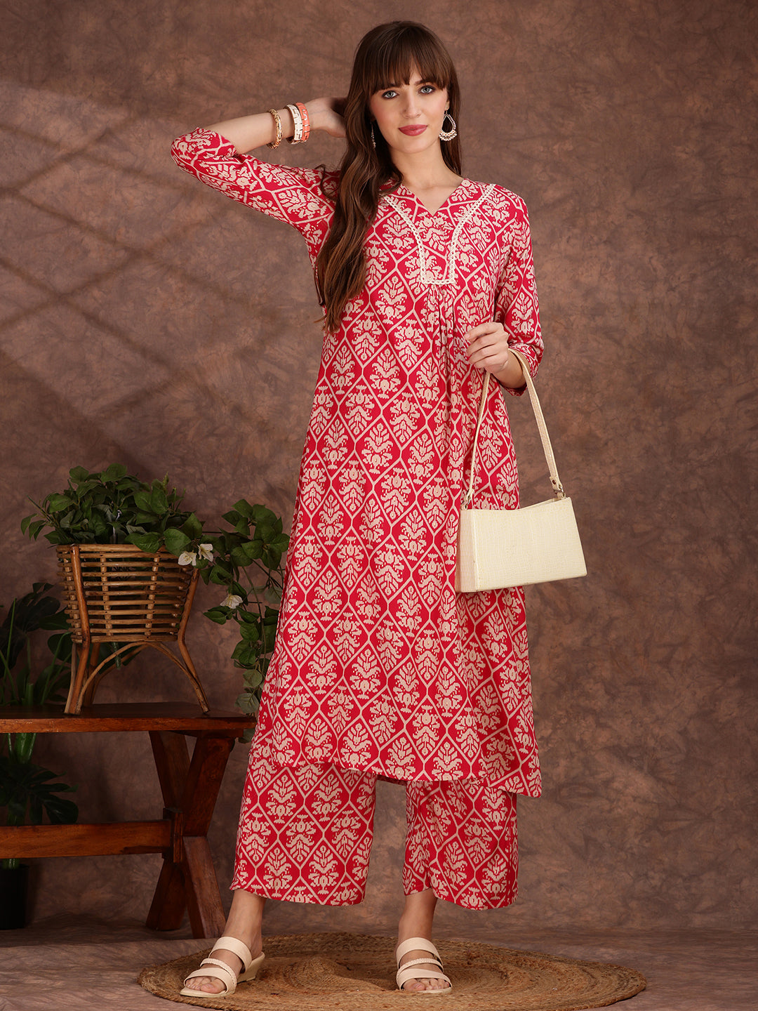 Ethnic Motifs Printed Lace detailing Kurta and Palazzo