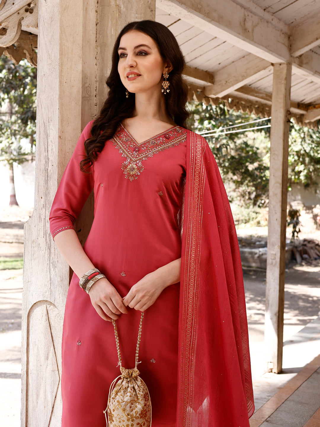 Hand Embroidered Kurta with pant & banarasi Dupatta