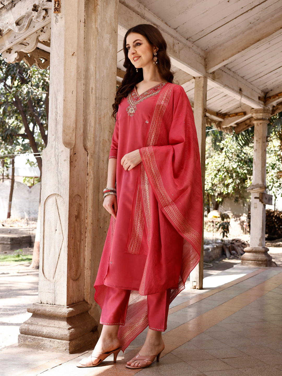 Hand Embroidered Kurta with pant & banarasi Dupatta