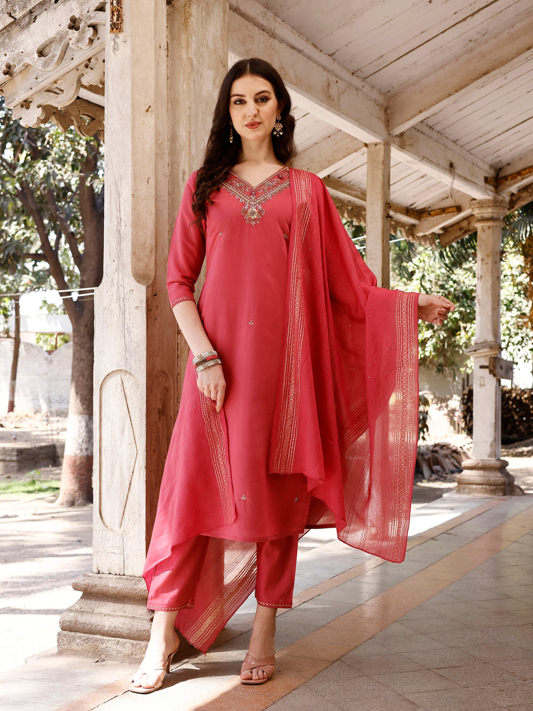 Hand Embroidered Kurta with pant & banarasi Dupatta