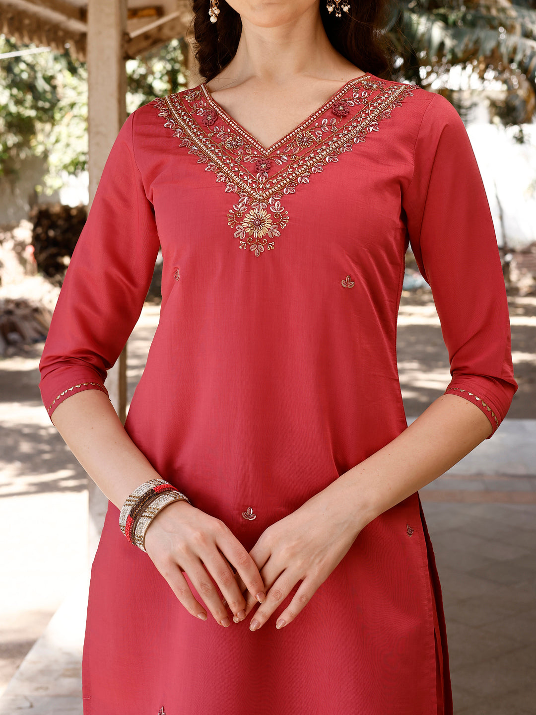 Hand Embroidered Kurta with pant & banarasi Dupatta