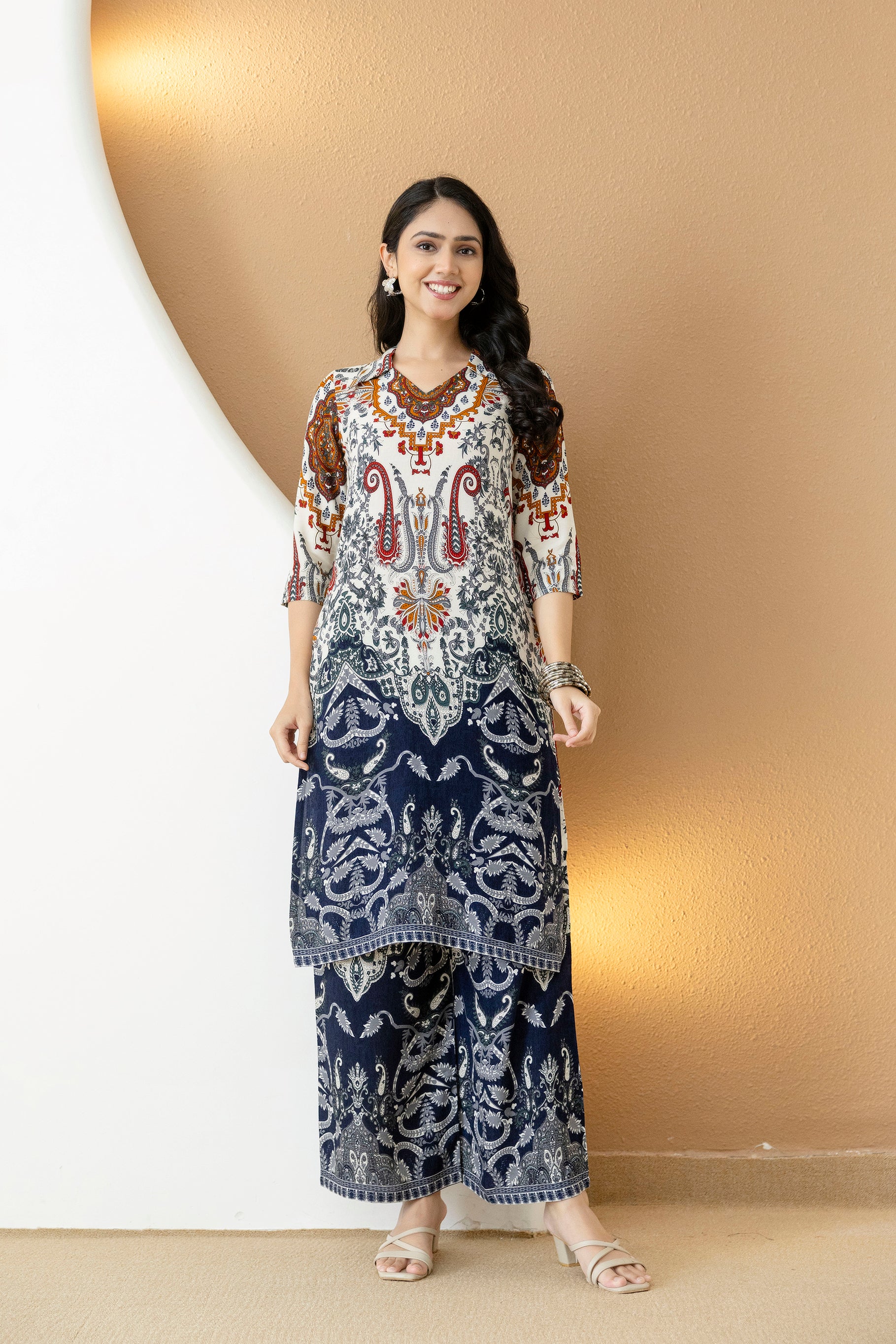 Paisley and ethnic motif printed Kurta with Palazzo