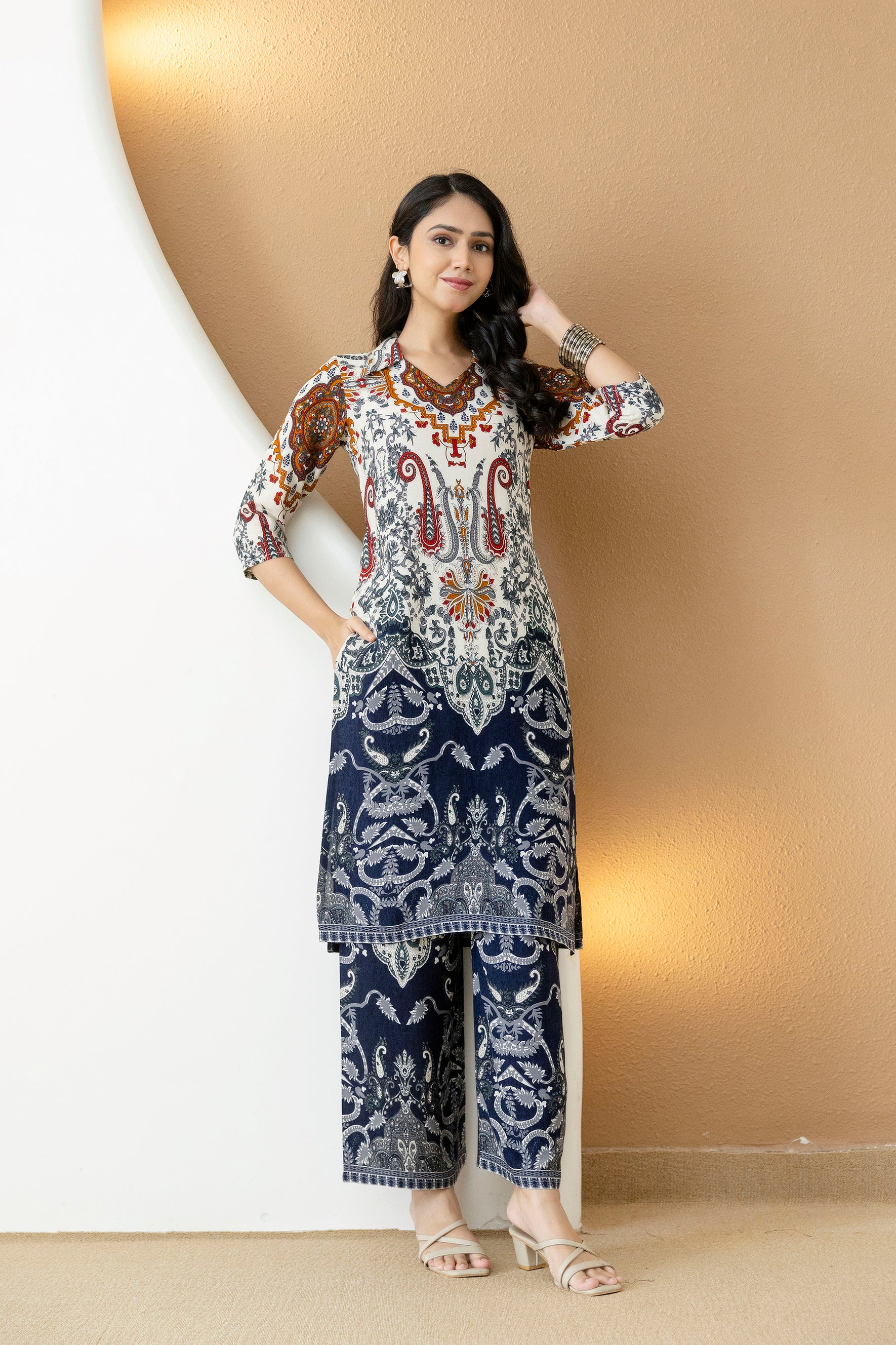 Paisley and ethnic motif printed Kurta with Palazzo
