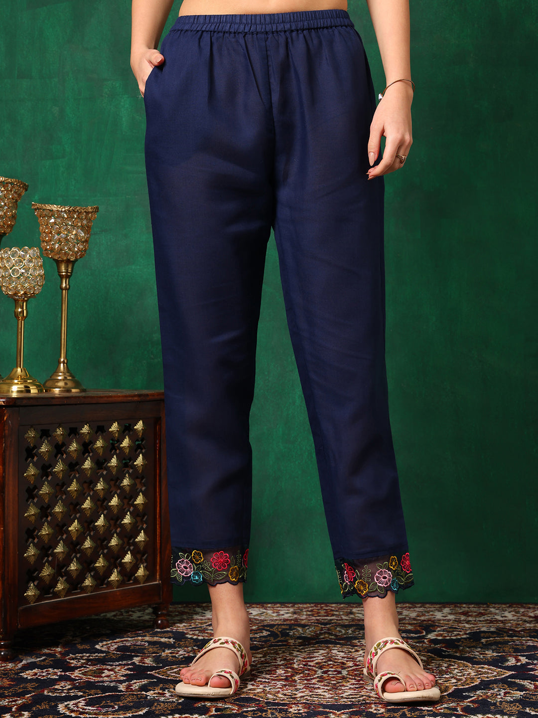 Applique Placement Embroidered Kurta with Pant & Dupatta
