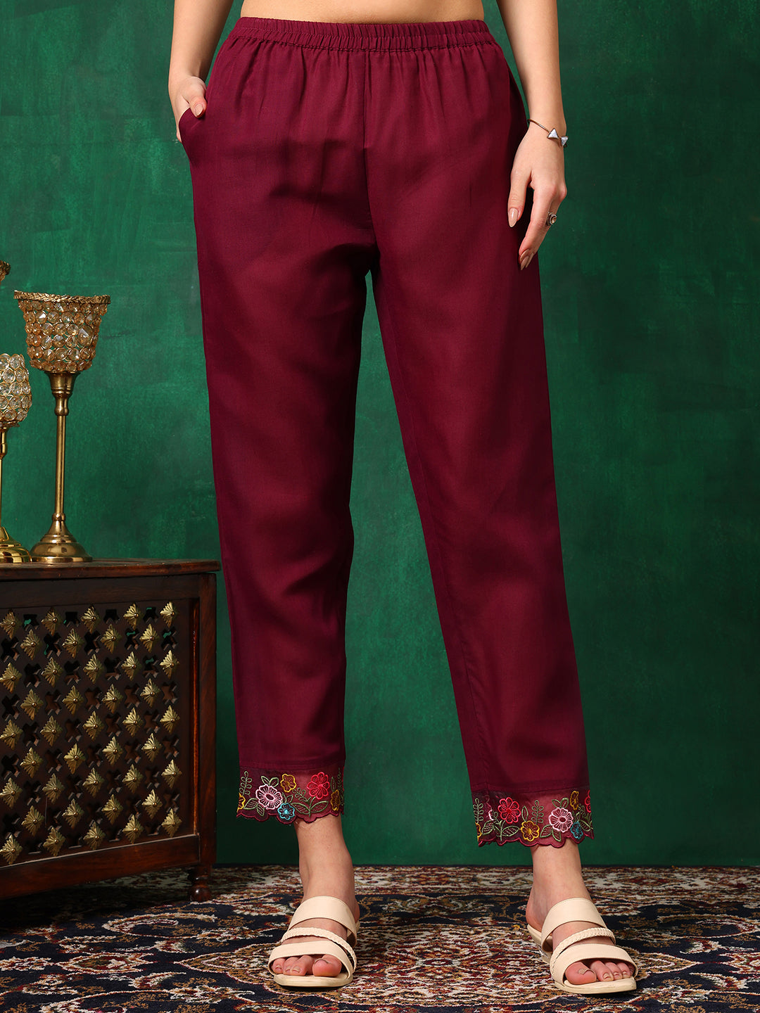 Applique Placement Embroidered Kurta with Pant & Dupatta