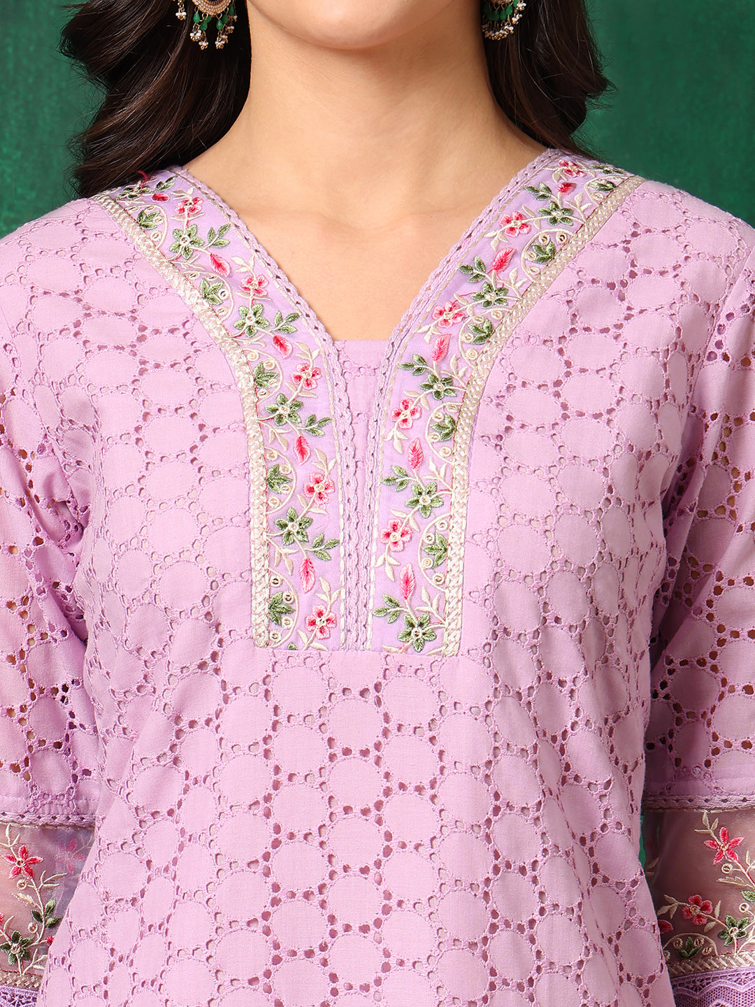 Embroidered Chikankari Kurta with Pant & Dupatta