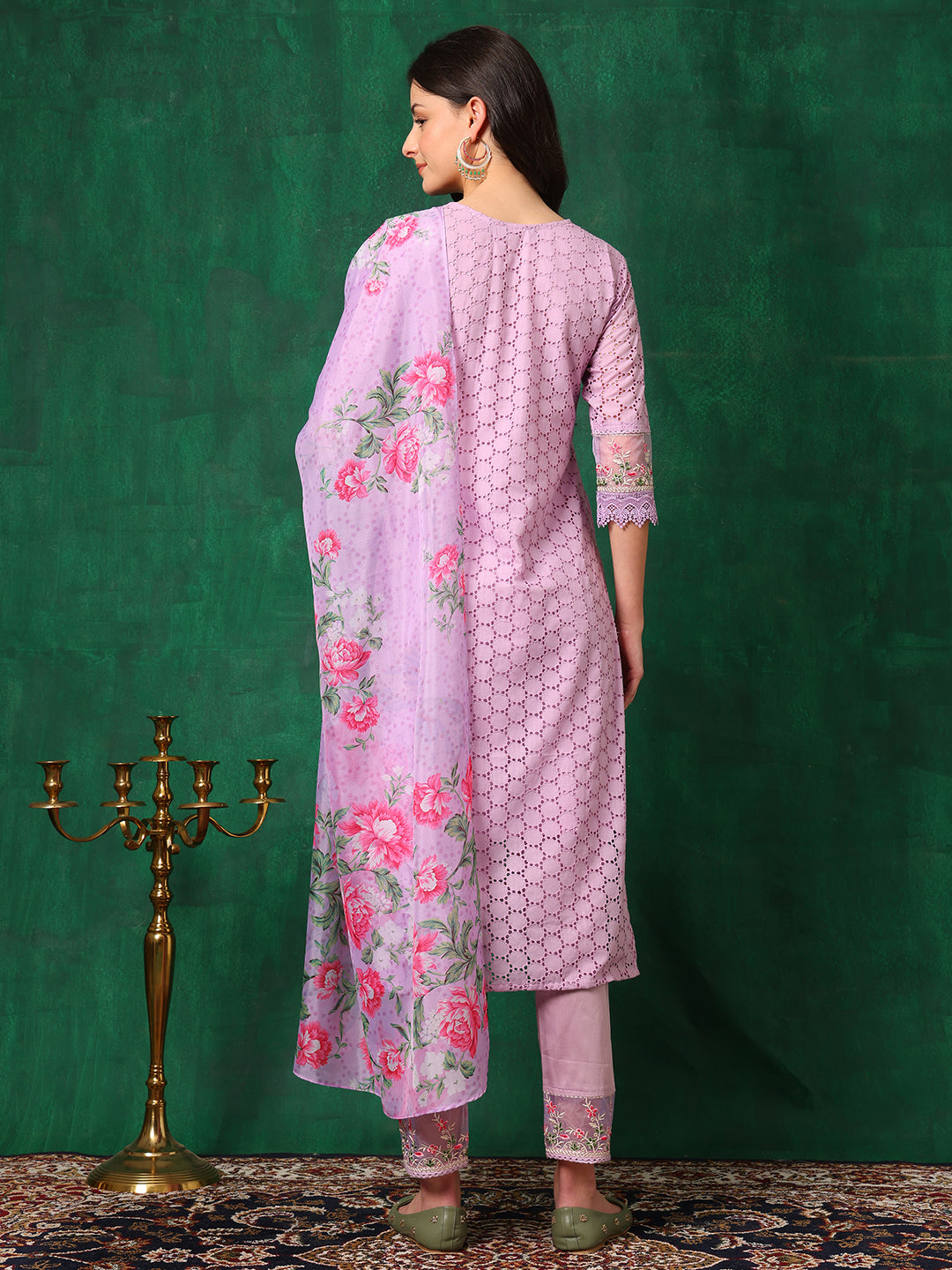 Embroidered Chikankari Kurta with Pant & Dupatta