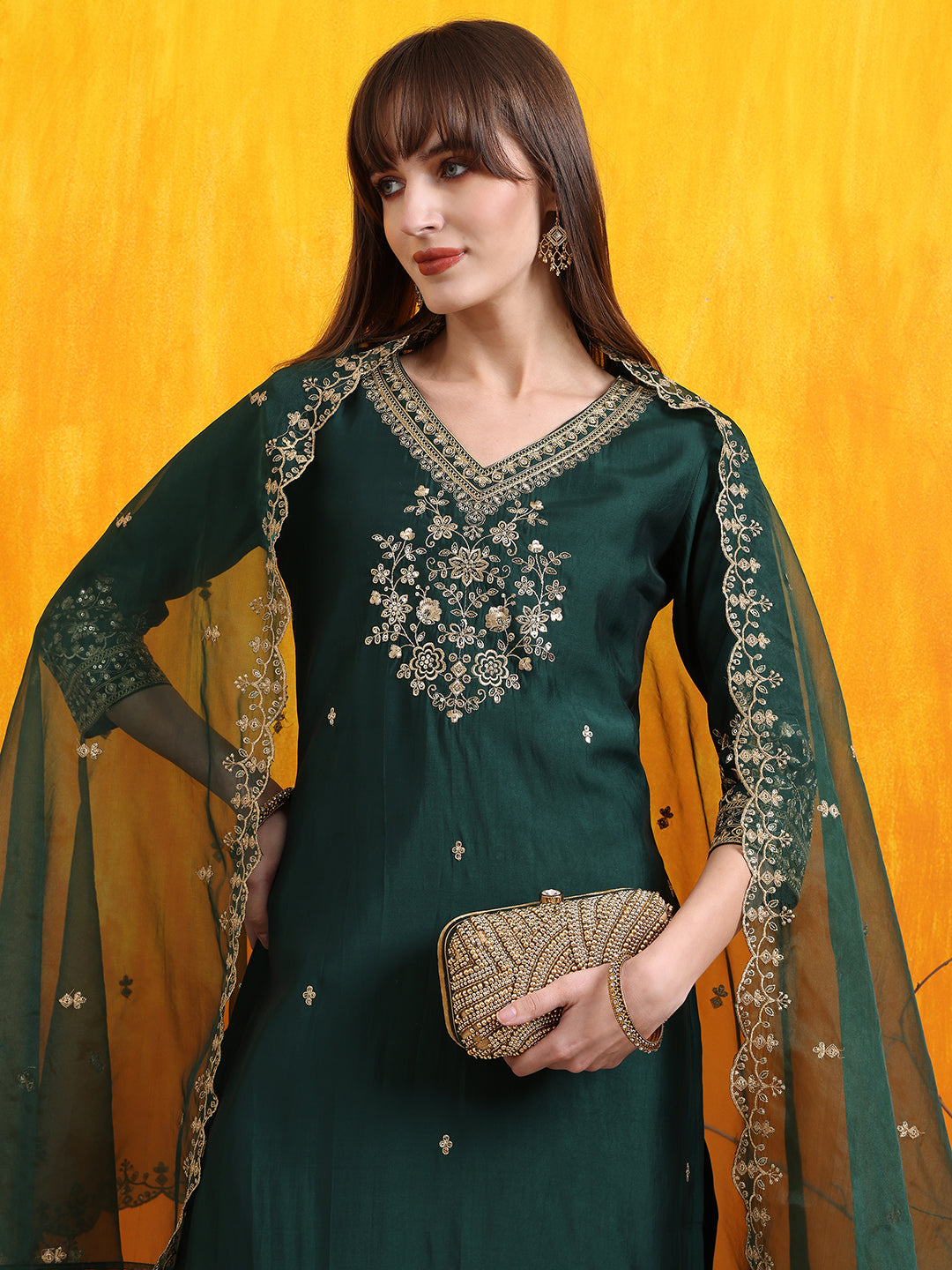 Sequined Embroidered Kurta with Pant & Embroidered Dupatta