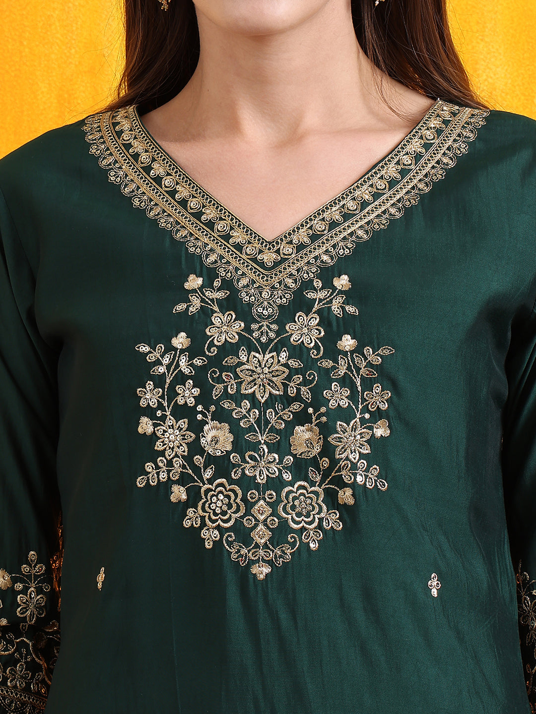 Sequined Embroidered Kurta with Pant & Embroidered Dupatta