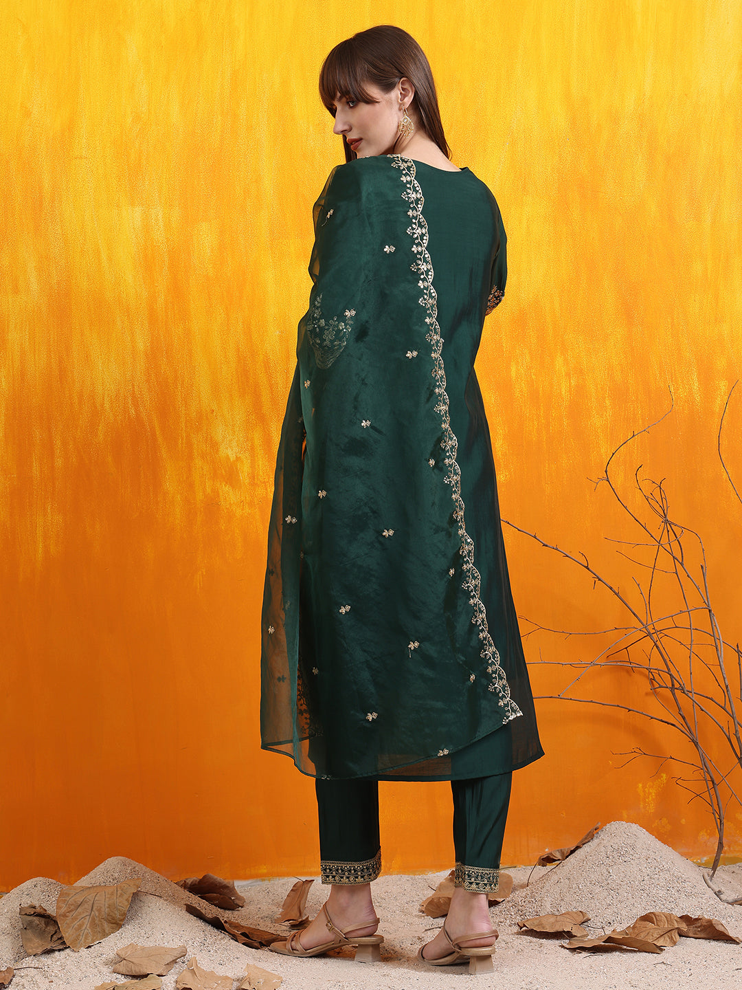 Sequined Embroidered Kurta with Pant & Embroidered Dupatta