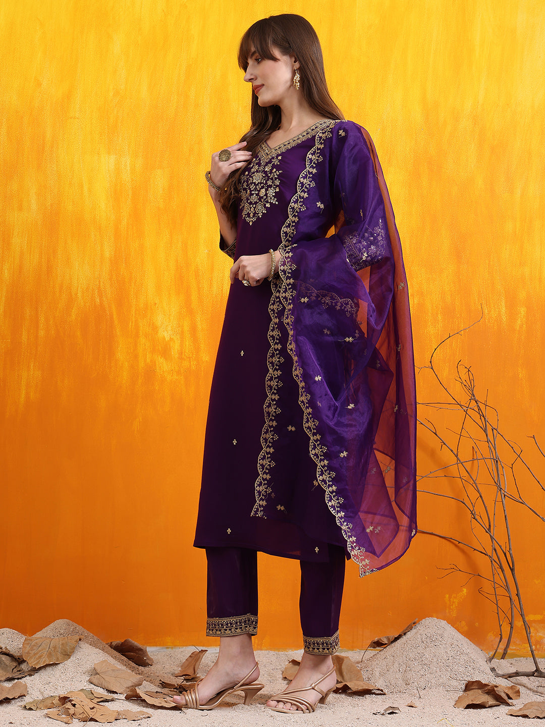 Sequined Embroidered Kurta with Pant & Embroidered Dupatta