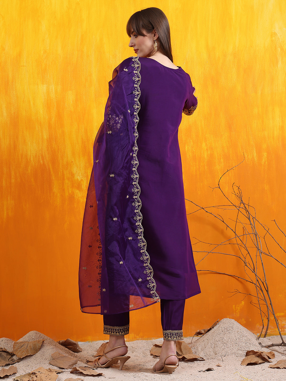 Sequined Embroidered Kurta with Pant & Embroidered Dupatta