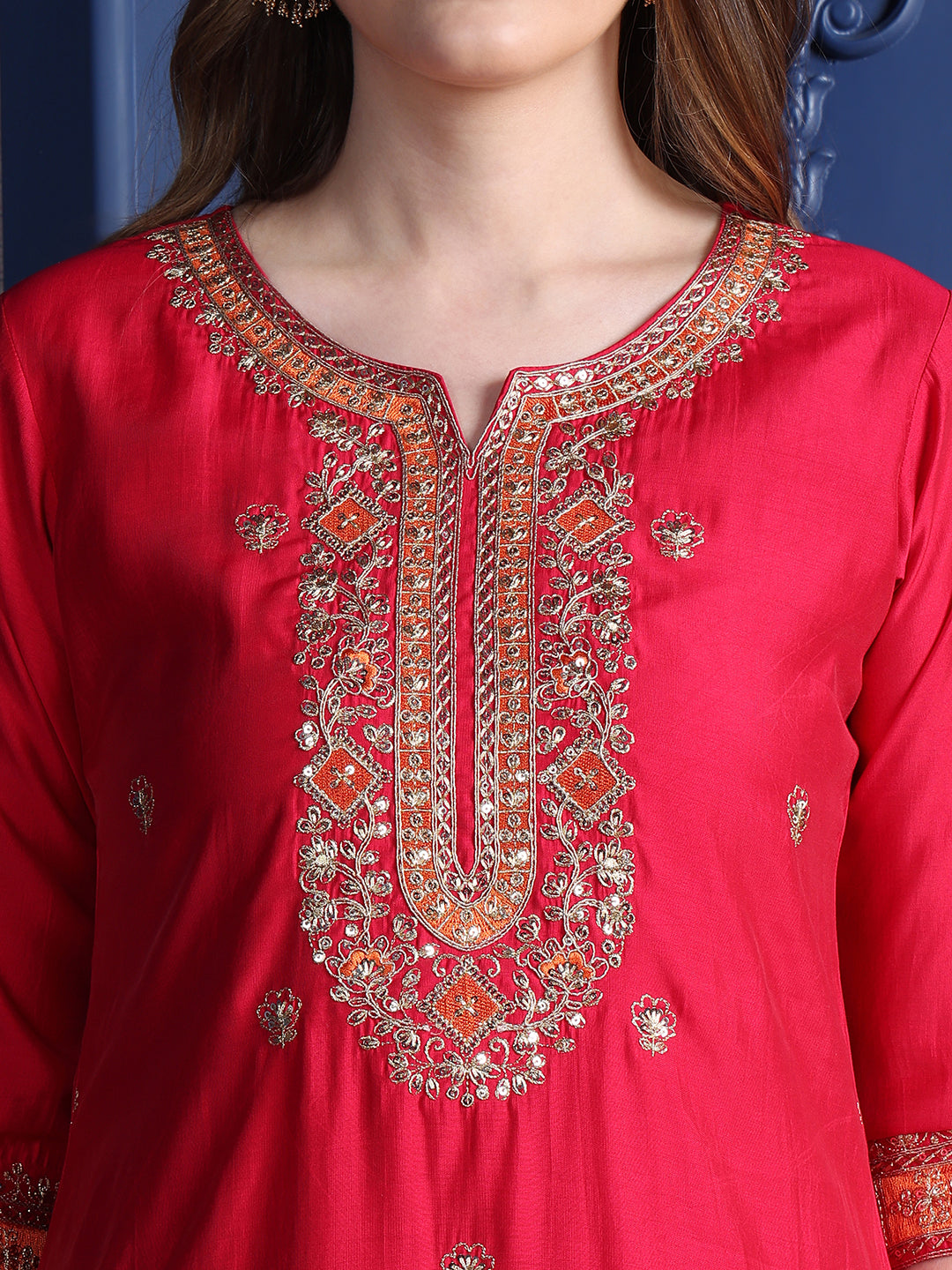 Embroidered Kurta with pant & Two toned embroidered Dupatta